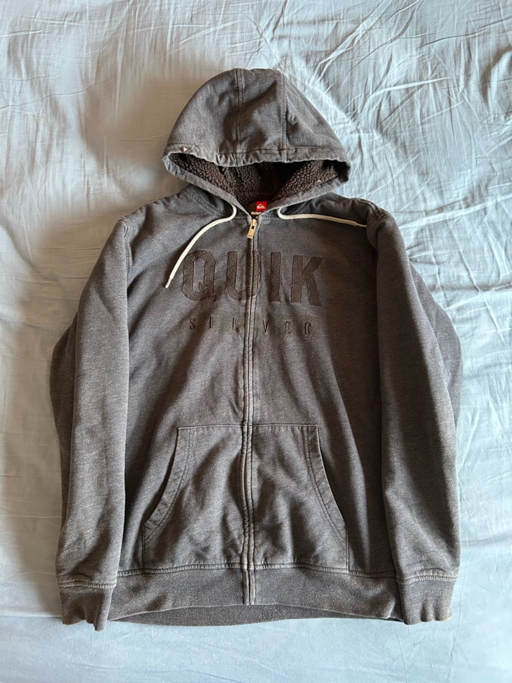 Vintage Quiksilver Wool Fleece Lined Full Zip Hoodie Size Large Y2K Embroidered